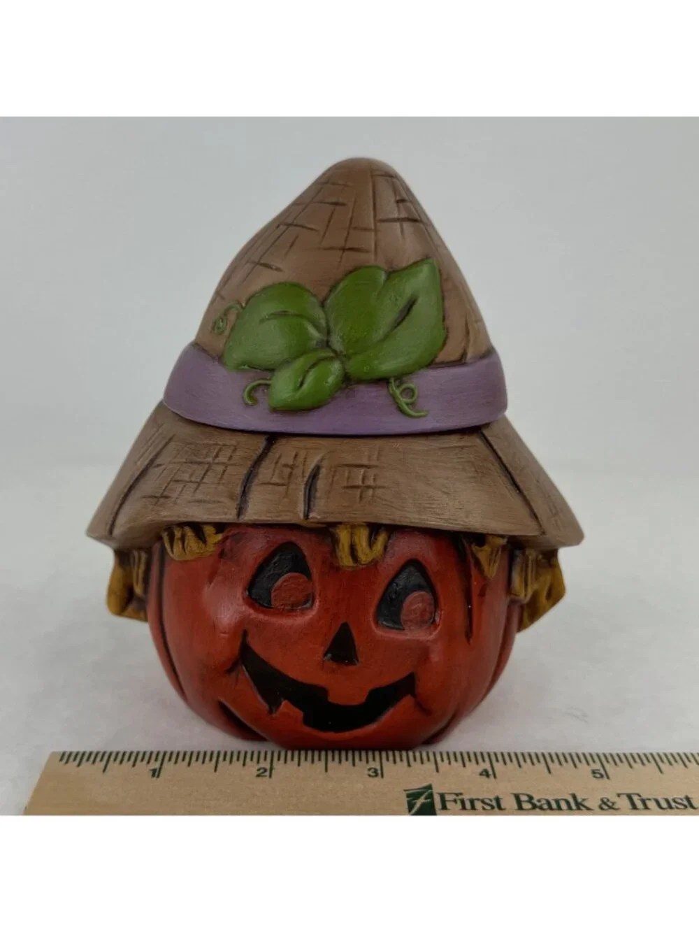 Vtg Hand-Painted Ceramic Pumpkin Jar 5.5